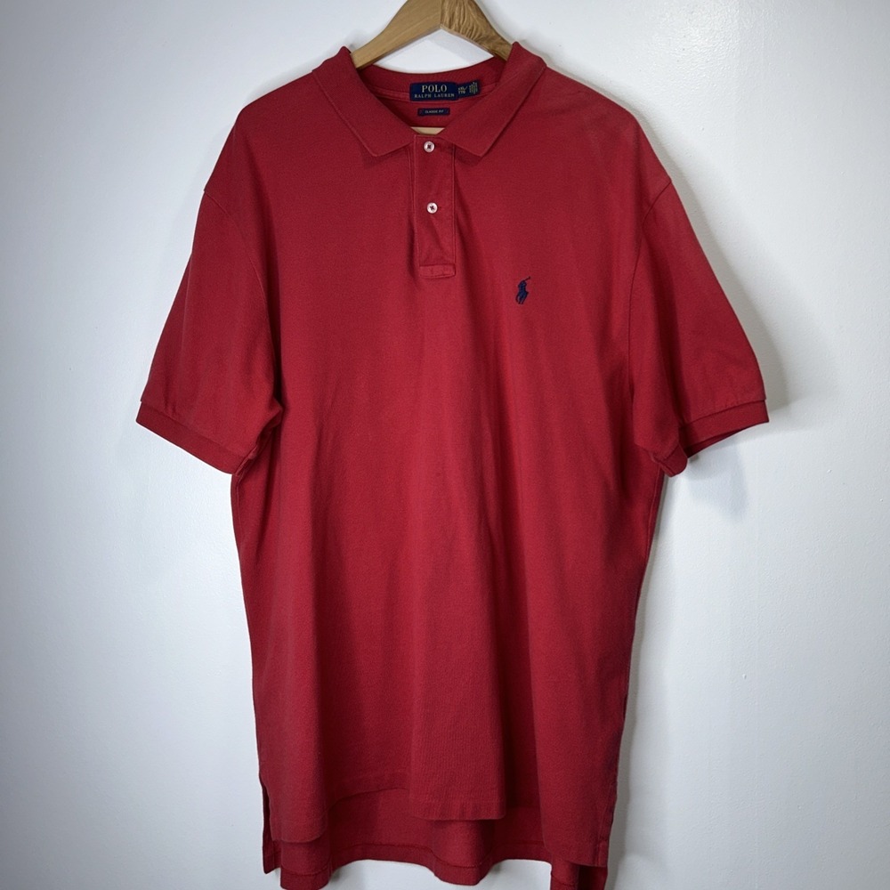 Polo Ralph Lauren Men XXL Short Sleeve Polo Shirt Red 100% Cotton